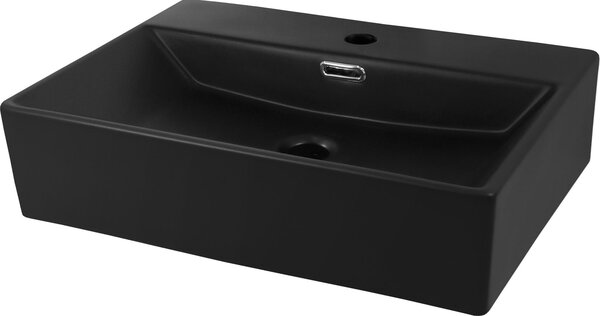 LuxeBath Lavabo da appoggio Square, 51,5x36x13 cm, nero opaco, in Vetroceramica
