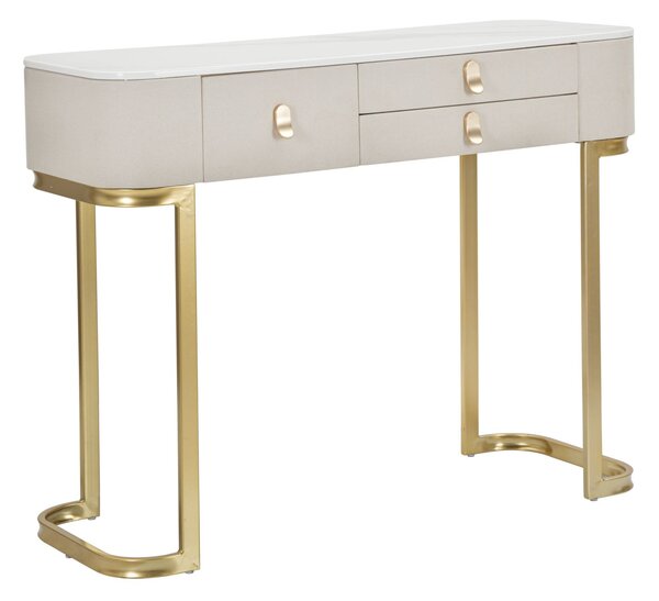 Console Fissa 3 Cassetti Beauty 100x80x40 cm in Legno MDF e Metallo Crema/Oro