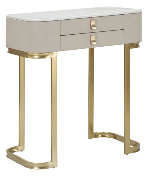 Console Fissa 2 Cassetti Beauty 70x80x40 cm in Legno MDF e Metallo Crema/Oro