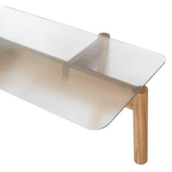 Tavolino da salotto di colore naturale con piano in vetro 55x105 cm Kob – noo.ma