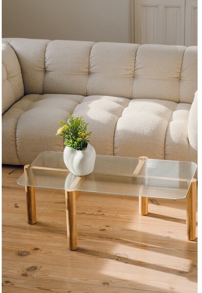 Tavolino da salotto di colore naturale con piano in vetro 55x105 cm Kob – noo.ma