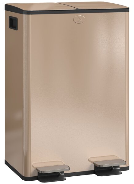 HOMCOM Pattumiera da cucina 2x28 L con chiusura ammortizzata, acciaio inox, oro | Aosom Italy