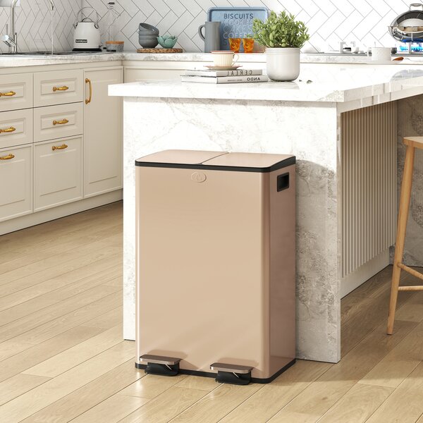 HOMCOM Pattumiera da cucina 2x28 L con chiusura ammortizzata, acciaio inox, oro | Aosom Italy