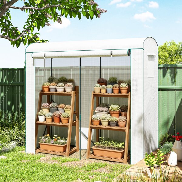 Outsunny Serra in telo con finestre a rete e porta avvolgibile, 200x75x188 cm, bianco | Aosom Italy