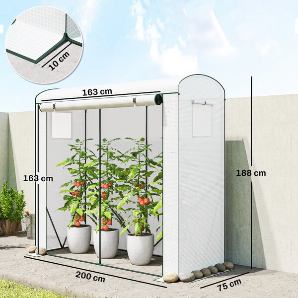 Outsunny Serra in telo con finestre a rete e porta avvolgibile, 200x75x188 cm, bianco | Aosom Italy