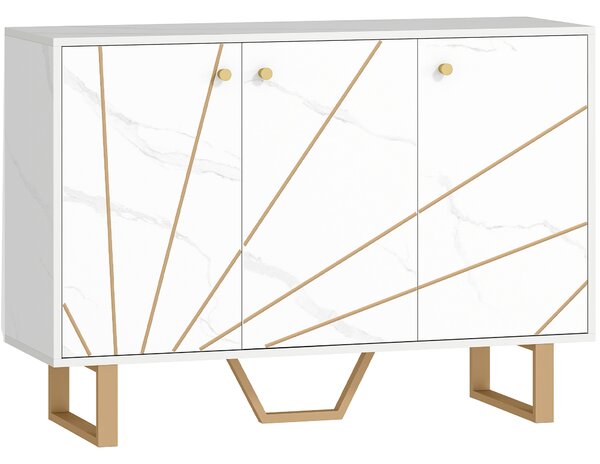 HOMCOM Mobile buffet con 3 porte, mensola regolabile e piedi in metallo, effetto marmo bianco | Aosom Italy