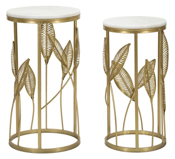 Set 2 Tavolini Leaf Ø35 cm e Ø30 cm in Ferro e MDF Oro