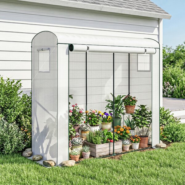 Outsunny Serra in telo con finestre a rete e porta avvolgibile, 200x75x188 cm, bianco | Aosom Italy