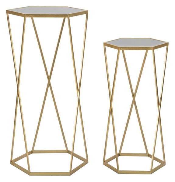 Set 2 Tavolini Esagonal Ø50 cm e Ø40 cm in Ferro e MDF Oro