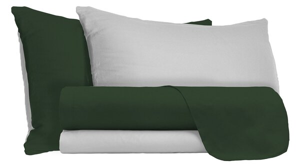 Set Lenzuola Matrimoniale Sopra Sotto e Federe Double Face Verde Oliva/Grigio Chiaro