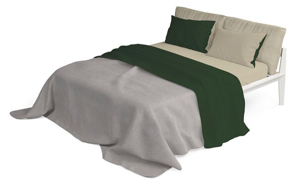 Set Lenzuola Matrimoniale Sopra Sotto e Federe Double Face Verde Oliva/Tortora