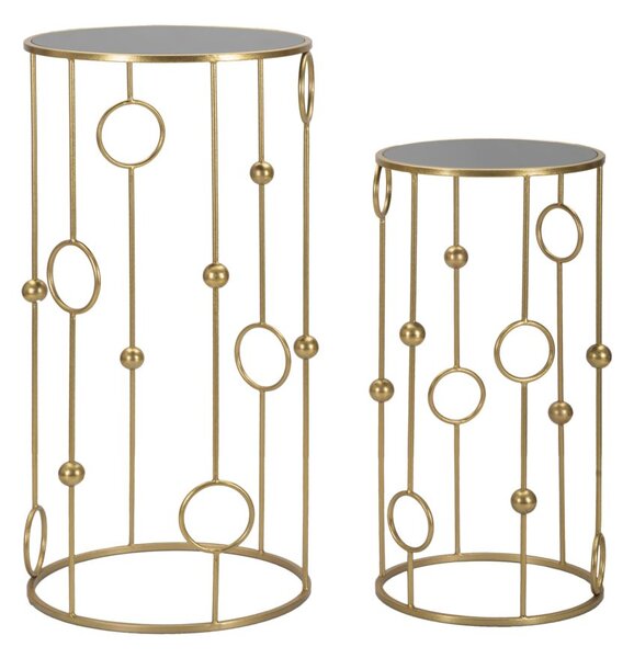 Set 2 Tavolini Cage Ø50 cm e Ø40 cm in Ferro e MDF Oro