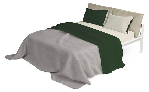 Set Lenzuola Matrimoniale Sopra Sotto e Federe Double Face Verde Oliva/Panna