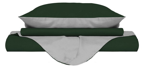 Copripiumino Matrimoniale con Sacco e Federe Double Face Verde Oliva/Grigio Chiaro