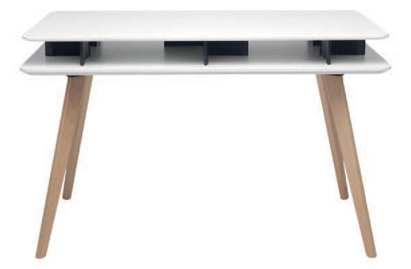 Tavolo Rettangolare con Vano Porta Oggetti 120x70x75 cm in MDF e Legno Bianco/Faggio