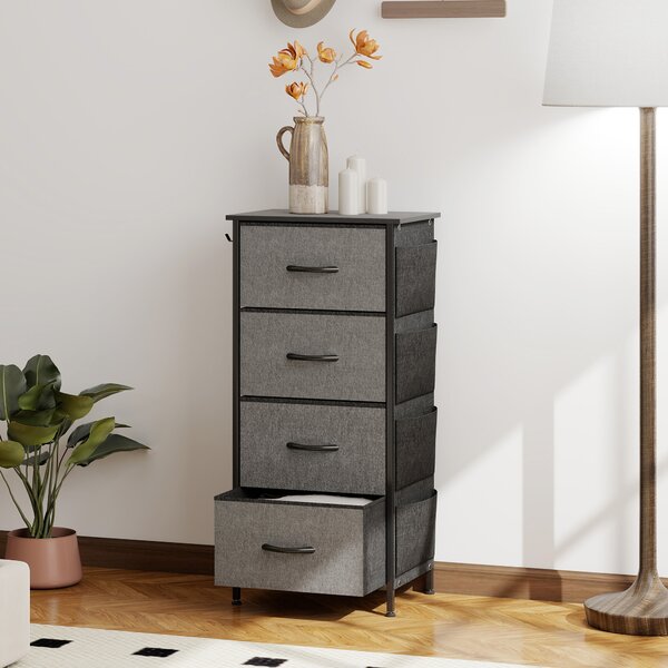 HOMCOM Cassettiera in tessuto con 4 cassetti, 4 tasche e 2 ganci, 45x30x94,5 cm, grigio | Aosom Italy