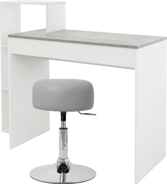 ML-Design scrivania con sgabello, bianco-grigio, scrivania per computer con ripiano, sgabello imbottito sgabello grigio chiaro, Ø33cm girevole regolabile in altezza