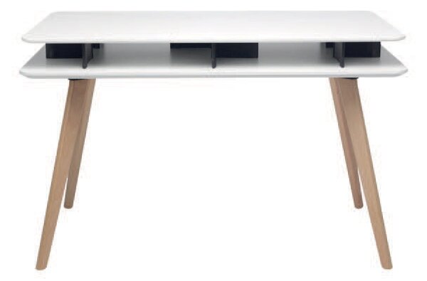 Tavolo Rettangolare con Vano Porta Oggetti 120x70x75 cm in MDF e Legno Bianco/Faggio