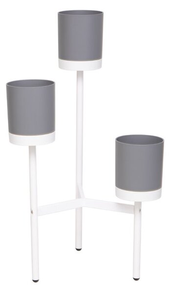 Fioriera con 3 Porta Vasi 51,5x48x91 cm in Polipropilene e Legno Grigio