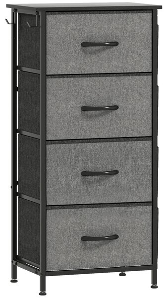 HOMCOM Cassettiera in tessuto con 4 cassetti, 4 tasche e 2 ganci, 45x30x94,5 cm, grigio | Aosom Italy