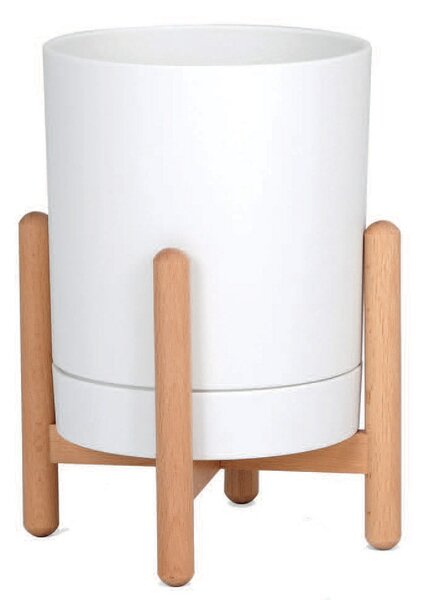 Porta Vaso Fioriera Ø16,6x33 cm in Polipropilene e Legno Bianco Faggio Naturale