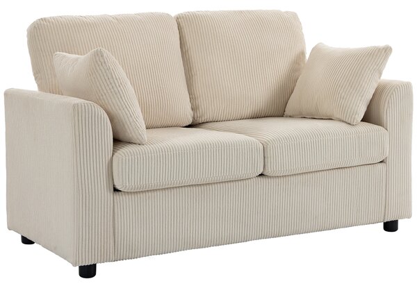 HOMCOM Divano 2 posti in velluto a coste con seduta imbottita e 2 cuscini, 144 cm, beige | Aosom Italy