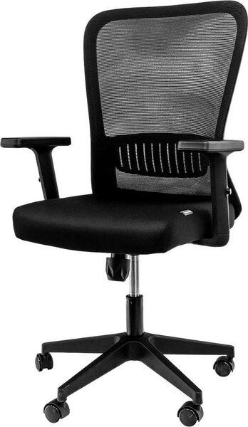 Sedia ergonomica girevole da ufficio Furvero Norma BP/A2D/L1D con braccioli integrati e supporto lombare regolabile, colore nero