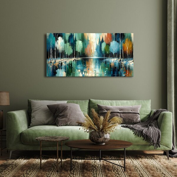 Quadro su tela – Alberi autunnali vicino all'acqua