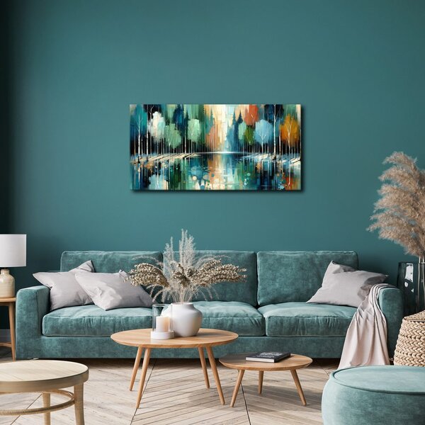 Quadro su tela – Alberi autunnali vicino all'acqua