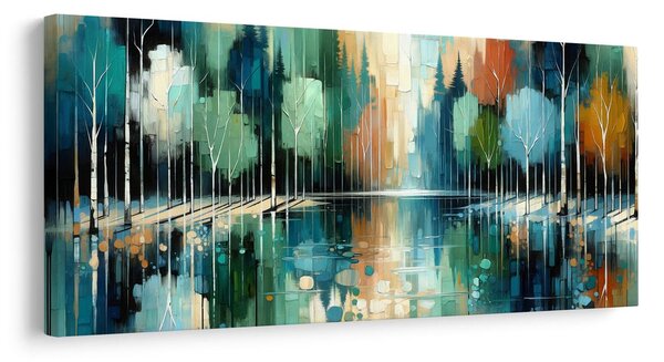 Quadro su tela – Alberi autunnali vicino all'acqua