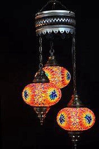Lampada a sospensione turca con 3 sfere di vetro colorate in stile orientale - Lampada Moosik fatta a mano