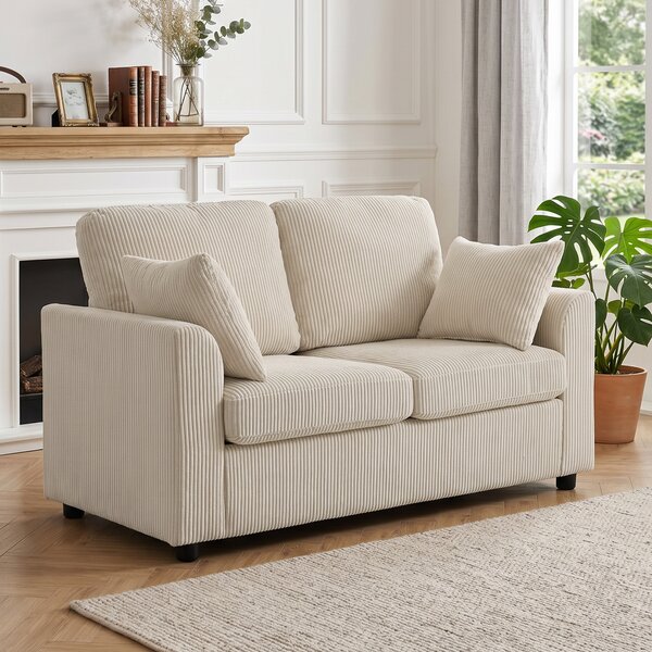 HOMCOM Divano 2 posti in velluto a coste con seduta imbottita e 2 cuscini, 144 cm, beige | Aosom Italy
