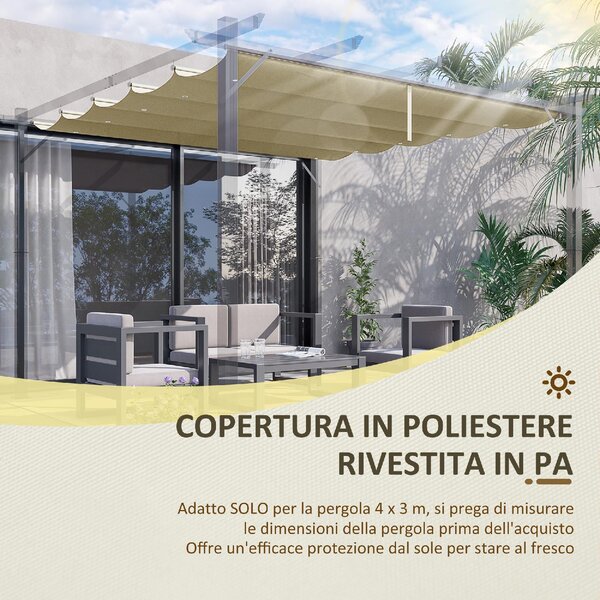 VivaGarden Copertura Pergola 4x3 m in Poliestere Traspirante Beige con 10 Fori di Drenaggio