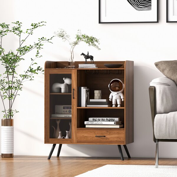 Costway Mobile buffet in legno con anta e cassetto portaoggetti, Credenza contenitore per cucina sala da pranzo Marrone