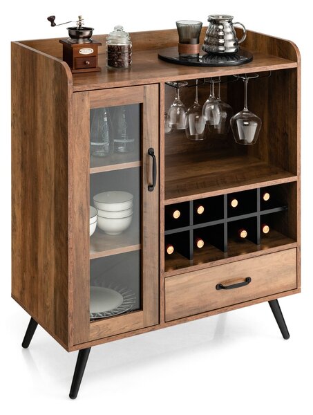Costway Mobile buffet in legno con anta e cassetto portaoggetti, Credenza contenitore per cucina sala da pranzo Marrone