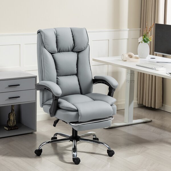 HOMCOM Sedia da ufficio ergonomica, reclinabile e girevole con poggiapiedi, grigio | Aosom Italy