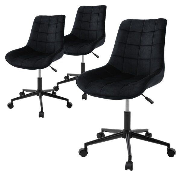 ML-Design, sedia da ufficio con schienale, 3 pezzi, nera, seduta in velluto con struttura in metallo