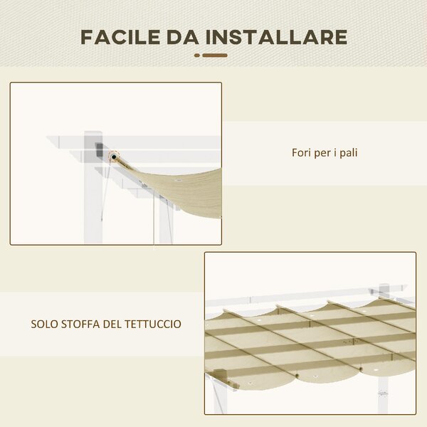VivaGarden Copertura Pergola 4x3 m in Poliestere Traspirante Beige con 10 Fori di Drenaggio