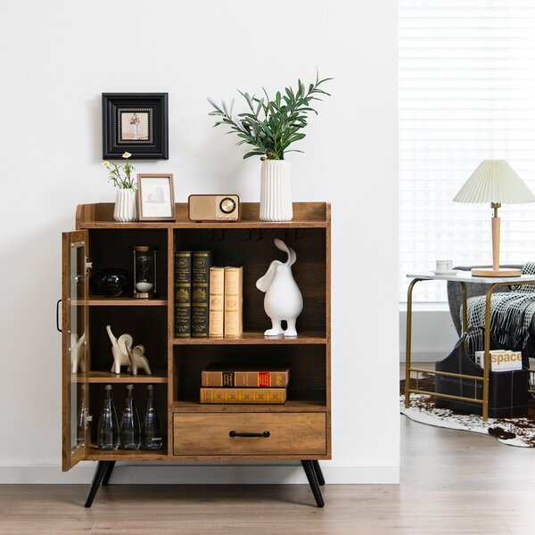 Costway Mobile buffet in legno con anta e cassetto portaoggetti, Credenza contenitore per cucina sala da pranzo Marrone
