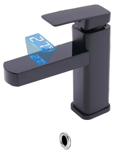 Rubinetto per lavabo, display digitale della temperatura, miscelatore acqua calda e fredda, montaggio a soffitto, nucleo in Vetroceramica, struttura in acciaio inossidabile