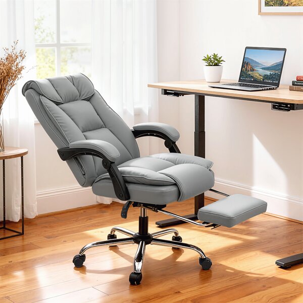 HOMCOM Sedia da ufficio ergonomica, reclinabile e girevole con poggiapiedi, grigio | Aosom Italy