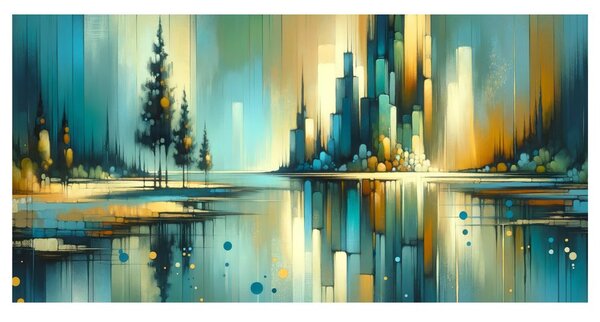 Quadro su tela – Panorama moderno con lago