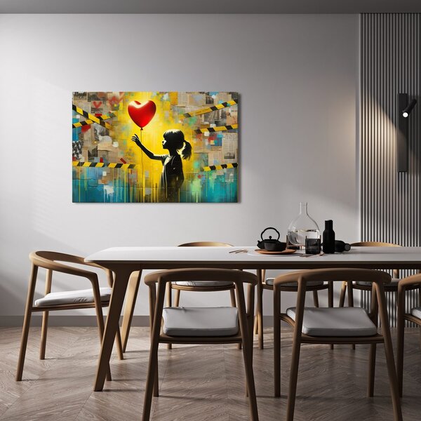 Quadro su tela – Ragazza cuore e palloncino