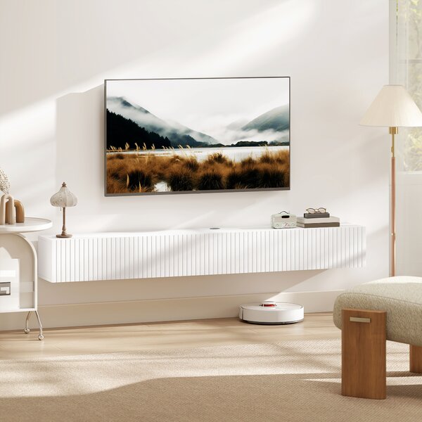 HOMCOM Mobile TV sospeso per TV fino a 182,88 cm, 2 ante ribaltabili, 180x25x22cm, bianco | Aosom Italy