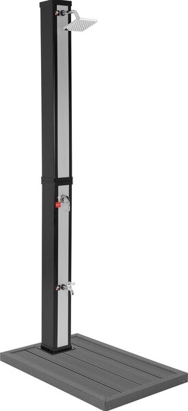 ML-Design doccia solare 40L 217cm quadrato argento-nero con piastra di base grigio scuro, doccia solare da giardino con doccia a pedale/ soffione acqua calda 60°C