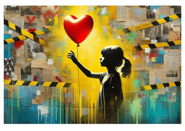 Quadro su tela – Ragazza cuore e palloncino