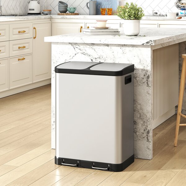 HOMCOM Pattumiera da cucina 2x30 L con pedale e chiusura ammortizzata, acciaio inox, argento | Aosom Italy