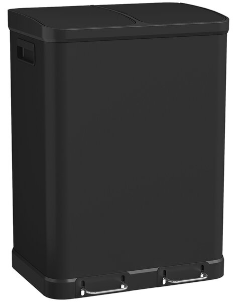HOMCOM Pattumiera da cucina 2x30 L con pedale e chiusura ammortizzata, acciaio inox, nero | Aosom Italy