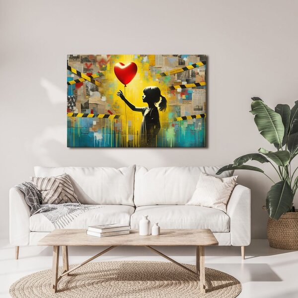 Quadro su tela – Ragazza cuore e palloncino