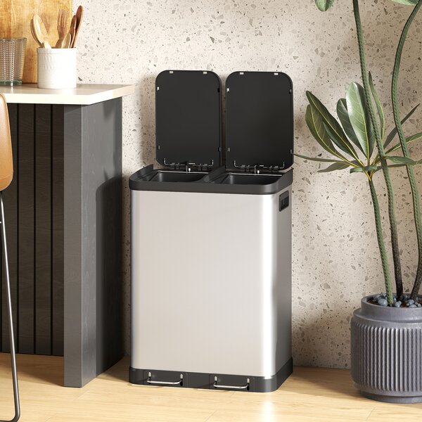 HOMCOM Pattumiera da cucina 2x30 L con pedale e chiusura ammortizzata, acciaio inox, argento | Aosom Italy